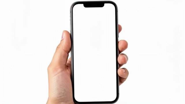 Hand Holding Smartphone with Blank White Screen for Mockup