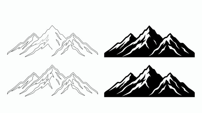 Mountain range silhouettes showcase varying line weights and solid fills