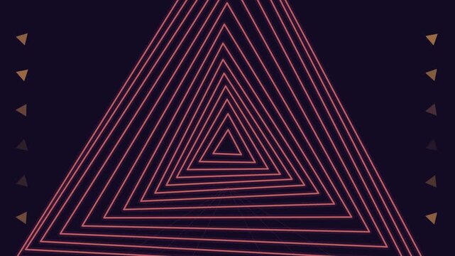 Triangles n&eacute;on rose et orange lumineux sur fond r&eacute;tro-futuriste