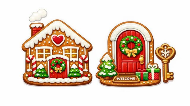 Festive Gingerbread House with Christmas Wreaths and Candy Canes