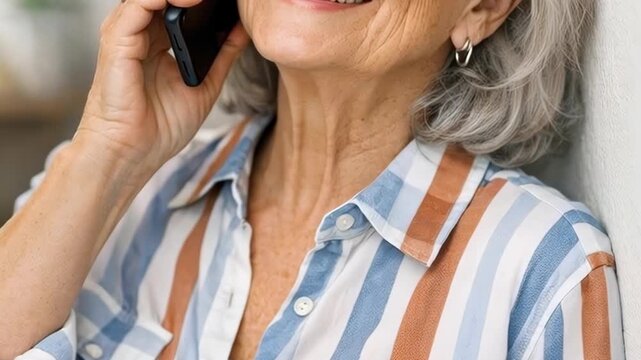 Smiling Senior Woman Talking on a Smartphone