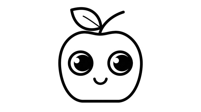 Isolated adorable cartoon apple character with a happy smiling face and leaf vector illustration