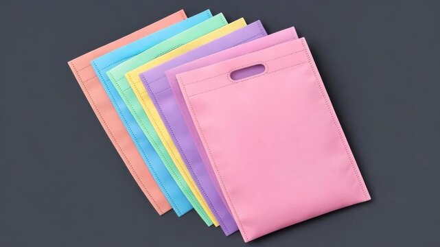 Stack of Colorful Textured Shopping Bags on Dark Background