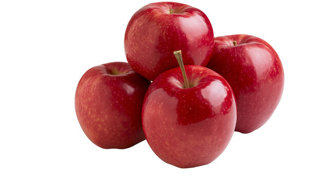 Isolated group of four fresh red apples, bright and healthy, ready for a delicious snack.