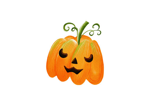 Halloween scary pumpkin made in Procreate in Watercolor technique. PNG file. 300 DPI. Raster. RGB