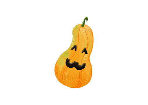 Halloween scary pumpkin made in Procreate in Watercolor technique. PNG file. 300 DPI. Raster. RGB