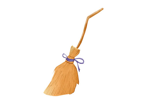 Witch Broom made in Procreate in Watercolor technique. PNG file. 300 DPI. Raster. RGB
