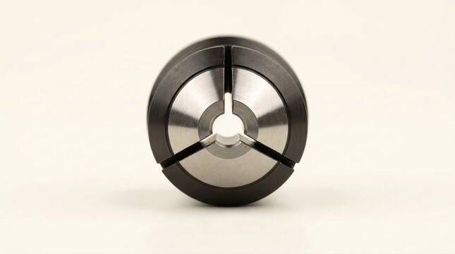 Steel spring collet chuck for CNC milling machine isolated on a clean white background