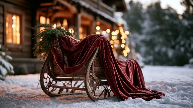 Santa Claus's sleigh outside a house covered in snow