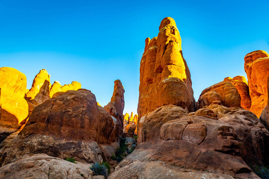 Fiery Furnace canyon labyrinth winds through red sandstone Utah