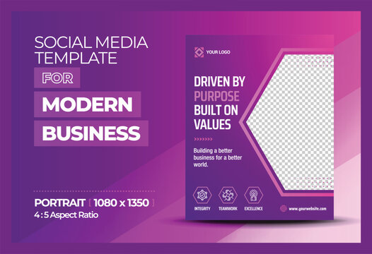 Purple Creative Innovation and Business Purpose Flyer Template and Portrait Social Media Post Ads.