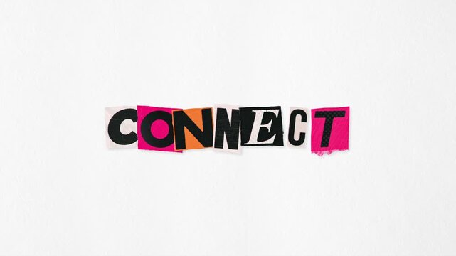 Connect cut-paper typography loop on white textured paper