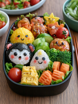 Bento box with cute kyaraben characters for healthy lunch