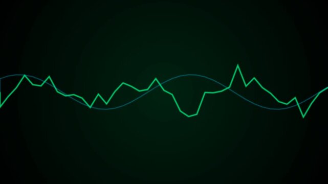 Audio equalizer sound wave glowing green and blue on dark background loopable motion graphics concept