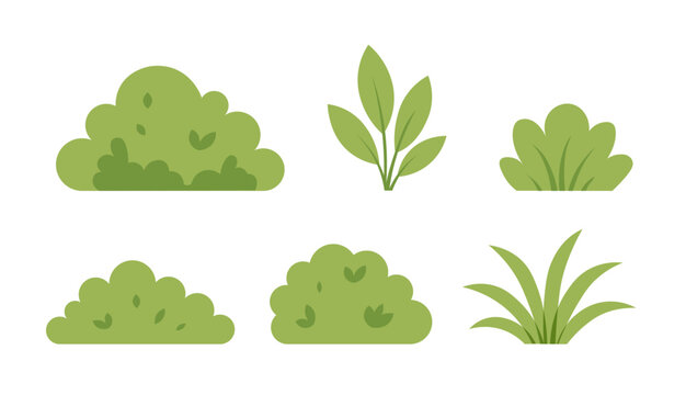 Hand drawn shrub bush shrubbery tree. flat vector cartoon tree bush simple icon set