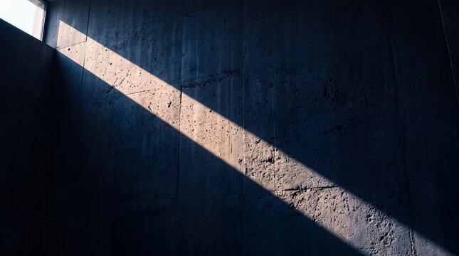 Sunlight Beam Casting Diagonal Shadow on Concrete Wall