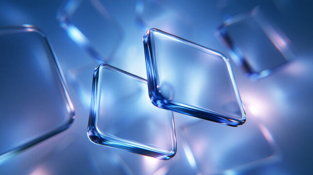 Abstract Blue Glassmorphism Floating Glass Plates Background