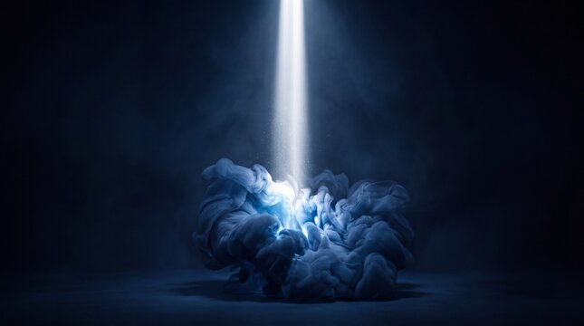 Beam of Light Illuminating Swirling Smoke in Darkness