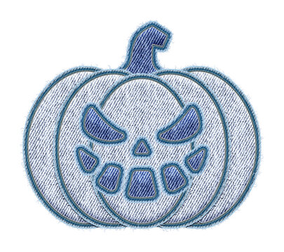 Funny Halloween Pumpkin. Jeans Denim texture. PNG illustration isolated on transparent background.
