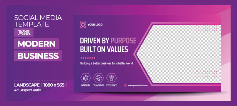 Purple Creative Innovation and Business Purpose Flyer Template and Landscape Social Media Post Ads.