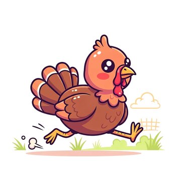 Cute Cartoon Turkey Running Fast.