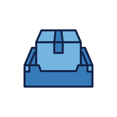 Obraz premium Blue Cardboard Box in Storage Tray Icon for Logistics Shipping and Office Organization Vector Illustration