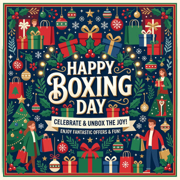 Festive Happy Boxing Day Celebration With Gifts And Joyful Shopping