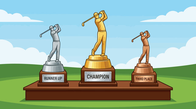 Golf Tournament Trophies For Champion Runner Up And Third Place Victory