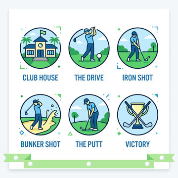 Golfing Action Illustrated Icons And Sports Concept Design