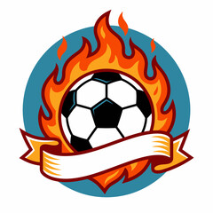 Fototapeta premium Fiery Football Emblem With Blank Ribbon For Text