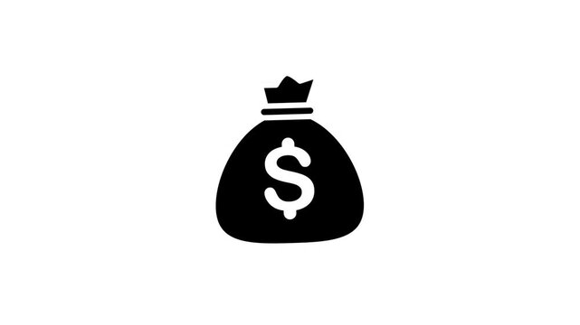Animated vector icon of a money bag with a dollar sign representing wealth and finance.