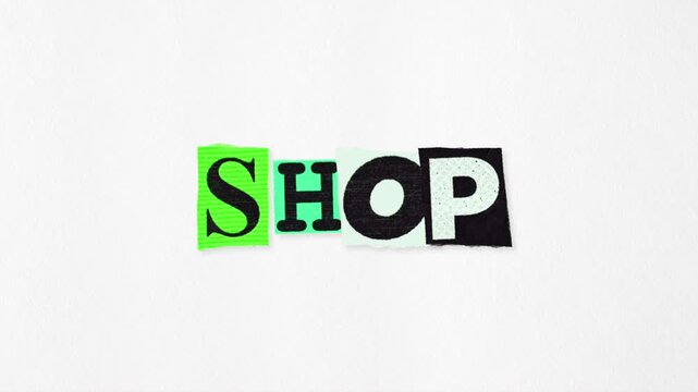 Shop cut-paper typography loop on white textured paper