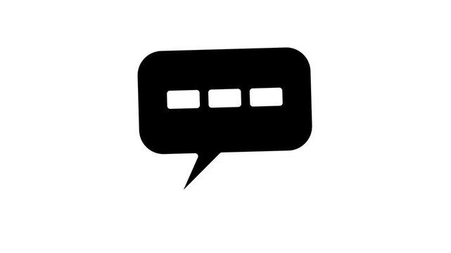 Black Speech Bubble Icon Animation on White Background.