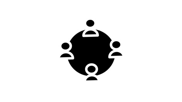 Animated icon of business people sitting around a round table for a meeting.