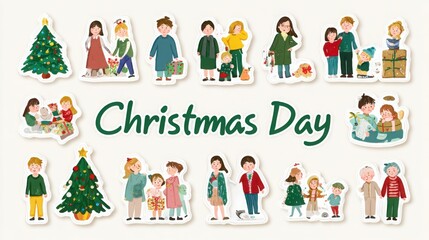 Fototapeta premium Set of assorted hand drawn christmas stickers with collection illustrated stickers