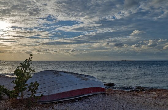 Weathered Overturned Boat on the Artemida Coast, East Attica, Greece