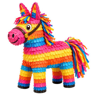 Colorful donkey pinata for a birthday party isolated on transparent background
