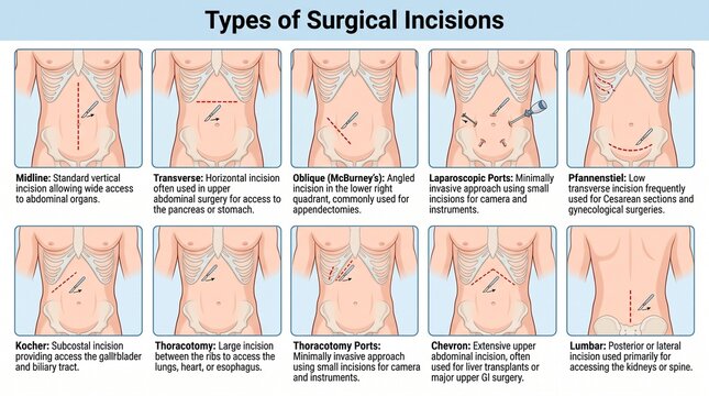 Types of Surgical Incisions Medical Illustration Diagram
