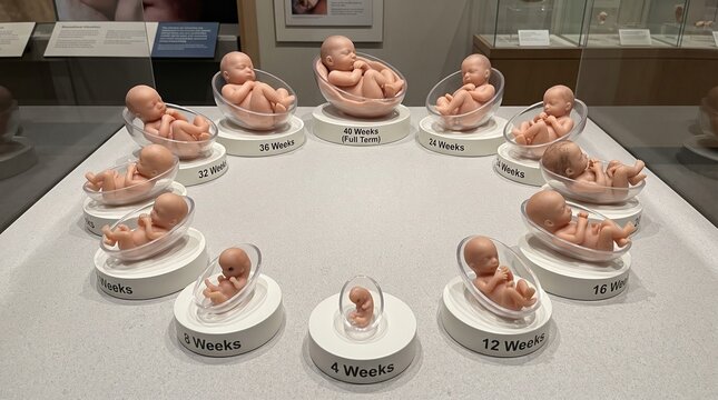 Human fetal development models in a circular museum display