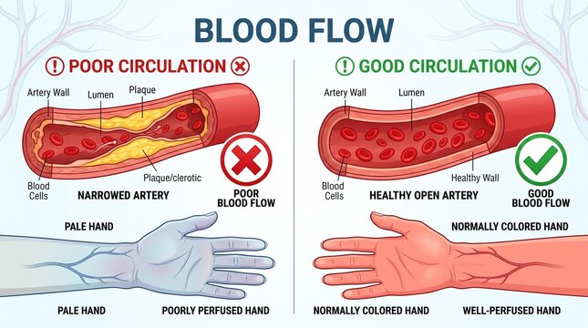 Comparison of Poor and Good Blood Circulation in Arteries