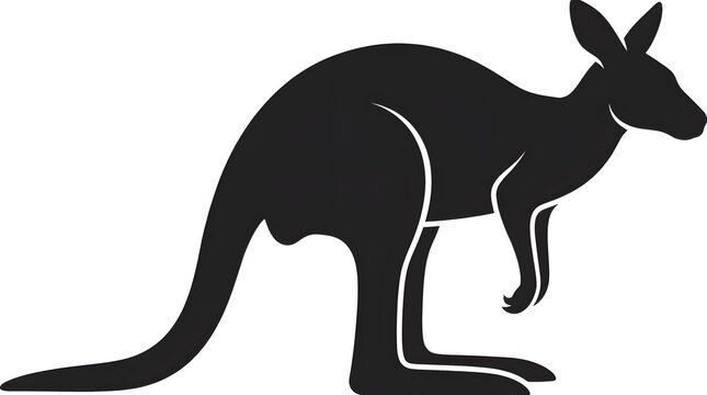 Kangaroo vector silhouette illustration features a bold black animal profile isolated against a solid white backdrop, suitable for logo branding and nature designs.
