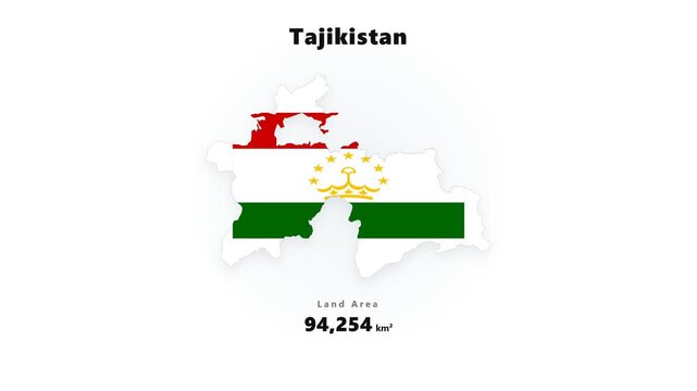 Tajikistan map silhouette with flag color stripes and gold emblem crest on clean white plain ground