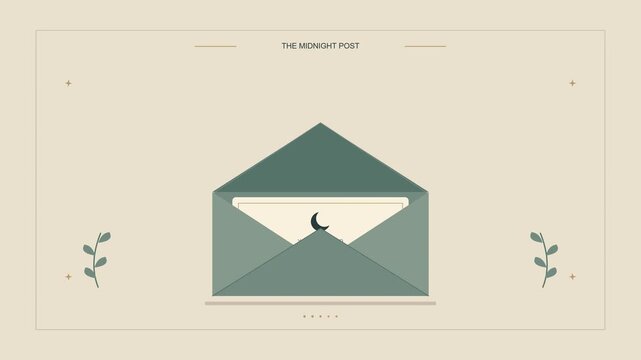 Mystical envelope with crescent moon letter in elegant paper cut minimalist style illustration