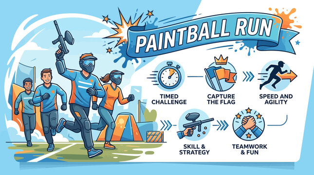 Dynamic Paintball Action And Game Elements Illustration