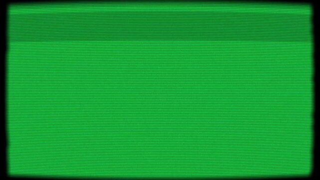 Animated old CRT screen effect with analog distortion, noise, and vintage television look on green screen background. Retro monitor animation ideal for overlays