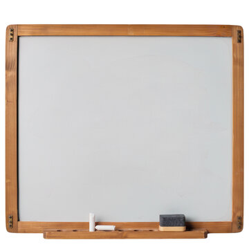 Vintage green chalkboard in wooden frame with chalk and eraser isolated on transparent background png art
