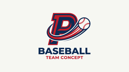 Obraz premium Dynamic Baseball Team Logo Concept With Letter P And Ball