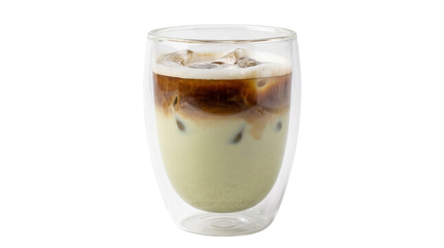 iced matcha espresso latte in glass isolated on transparent background png