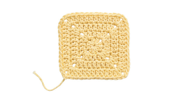 light yellow crochet granny square isolated on transparent background png