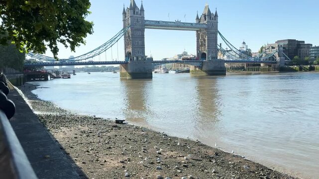 Tower Bridge Reveal in London, UK &ndash; Iconic Landmark Over River Thames